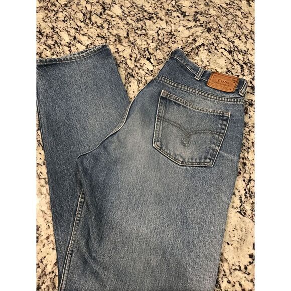 Polo Ralph Lauren Men's Straight Leg Distressed Wash Blue Jeans 34x32.5 USA Made - Picture 1 of 10